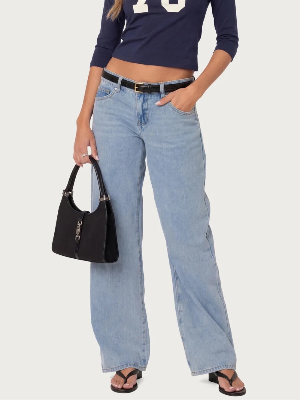 Edikted Raelynn Light Blue Low Rise Wide Leg Baggy Jeans